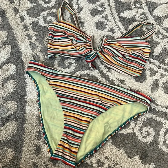 H&M bikini, size 14 (top) and size 12 (bottoms), multicolor stripe, EUC! - Picture 1 of 3